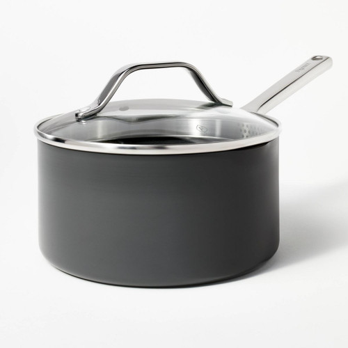 3qt Nonstick Hard Anodized Aluminum Sauce Pan with Lid Dark Gray - Figmint™