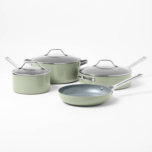 7pc Nonstick Ceramic Coated Aluminum Cookware Set - Figmint™ Sage Green Open Box