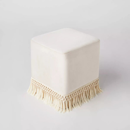 Westchester Fringe Cube Light Beige Velvet - Threshold
