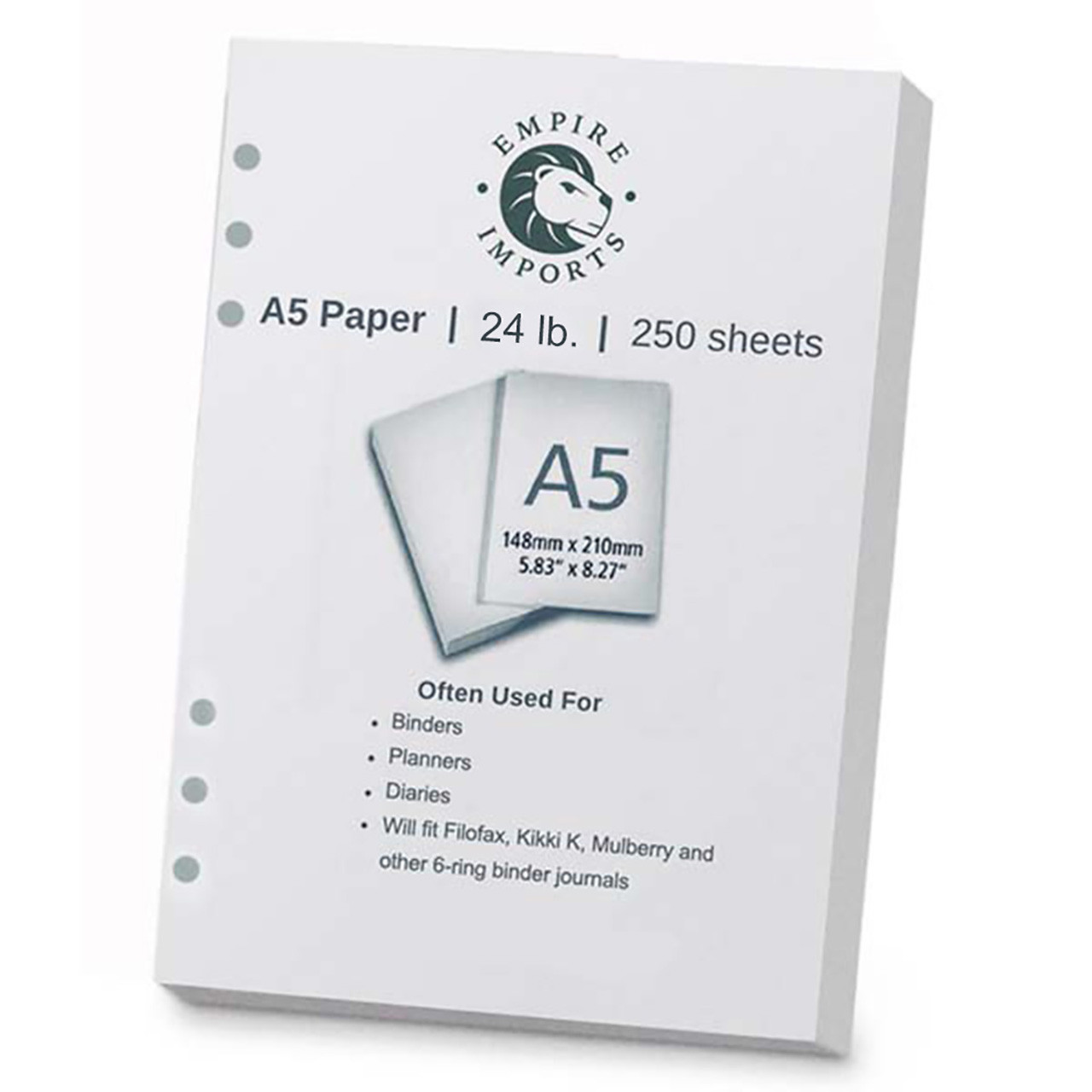 6-Hole Punched A5 Paper, 24 lb., 1 Ream - Empire Imports