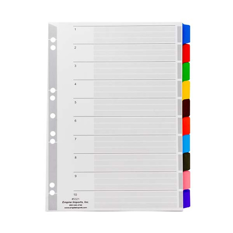 A4 Blank Multi-Colored Index Tabs - 10 Tab Set, Product Shot