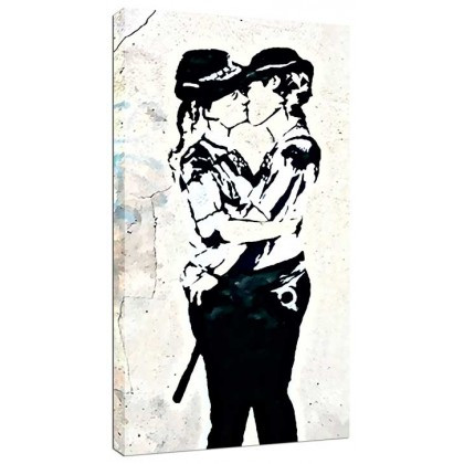 Banksy Canvas Print - Kissing Coppers Women - The Banksy Shop