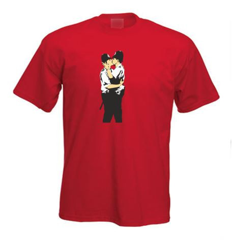 Tribal T-Shirts Donna Banksy Kissing Coppers, Maglietta Bianca 100% Cotone, Taglie Dalla 10 Alla 16 (S-XL)