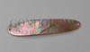 Brownlip Mother of Pearl fishing lures (fishing spoons) no hole size 16mm (0.63") wide x 85mm (3.35") long specially cut and polished solid shell pcs. Made to specific bent shape with holes to to fit swivels.