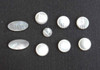 White Mother of Pearl saxophone finger button inlay set 2.5mm (0.1") thickness polished on 1 side. Individual sizes Concave round button 6pcs 15.1 x 2.5mm, Convex round button 1pc  10.9 x 2.5mm Oval button 2pcs 11.9 x 24 x 2.5mm. All pcs are A grade.