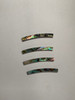 Green abalone solid shell curved strips 2.5mm (0.1") width x 26mm (1.02") length x 1.3mm (0.05") thickness x 120mm (4.72") inside diameter. A grade quality good on both sides, flat and uniform in thickness and width. Ideal for use in purfling and rosettes on musical instruments - Ukuleles, guitars, mandolins etc. as well as in furniture, jewellery ans other decorative applications.