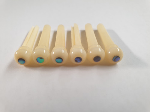 1 set Guitar bridge pins Size 1 vintage bone Paua dot