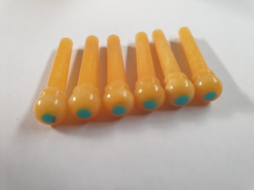 1 set Guitar bridge pins Size 1 vintage bone Turquoise dot