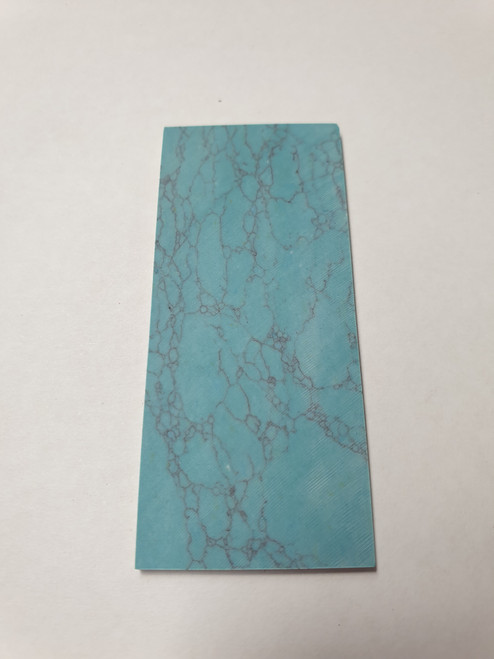 Arizona Turquoise J081 artificial stone blanks 30 x 70 x 1.5mm suitable for inlay. Can be cut with standard cutting tools - jewellery saw similar in characteristics to mother of pearl (hardness approx. 3. Can be sanded and polished same way as shell material. All pcs are A grade good on both sides.