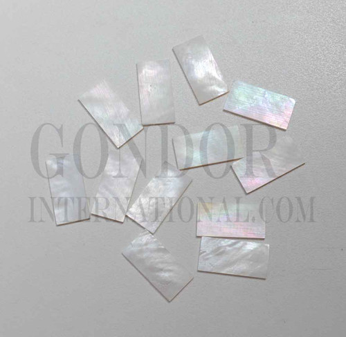 White Mother of Pearl flat inlay blanks mix size 15 - 30mm (0.59 - 1.18") width x 20 - 40mm (0.79 - 1.57") length x 2.5mm (0.1") thickness A grade good on both sides