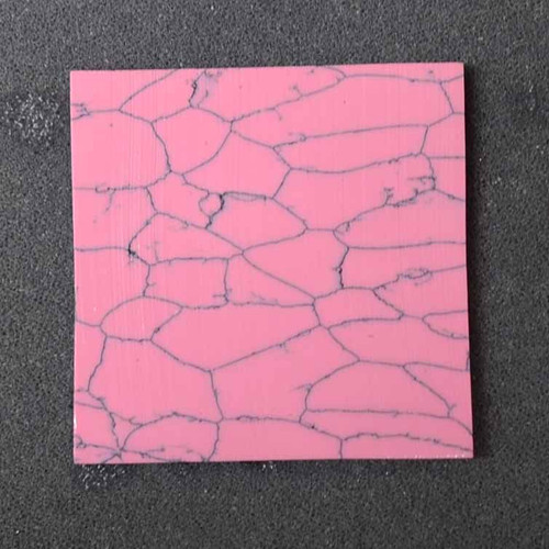 Pink stone B4CH2 reconstituted stone blanks polished 1 side 50 x 50 x 1.5mm suitable for inlay. Can be cut with standard cutting tools - jewellery saw similar in characteristics to mother of pearl (hardness approx. 3. Can be sanded and polished same way as shell material. All pcs are A grade good on both sides.