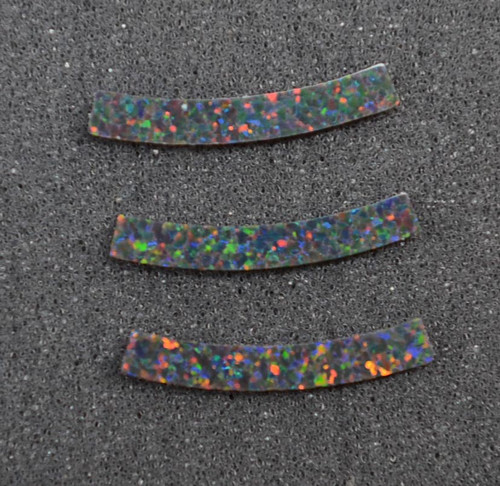 Manufactured opal curved strips 3.17mm (0.125") width x 24mm (1") length x 1.3mm (0.05") thickness x 120mm (4.72") inside diameter suitable for musical instrument purfling - guitars, Ukuleles cut flat to specific dimensions.