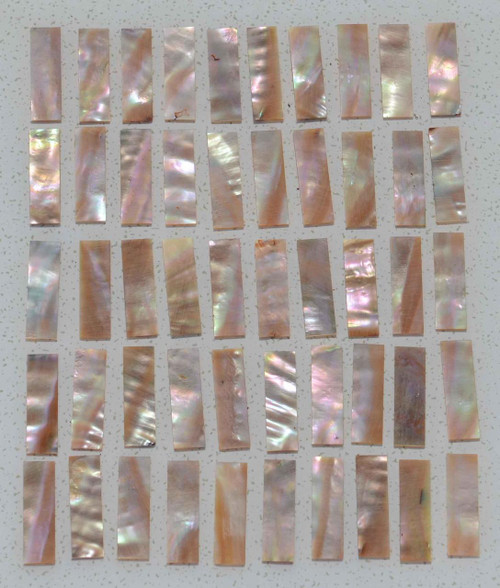 Awabi flat inlay blanks 10 x 33 x 1mm B grade - may have some shell skin or worm damage mostly on 1 side only, also used as Awabi (Goldfish) bow slides for violin and cello.