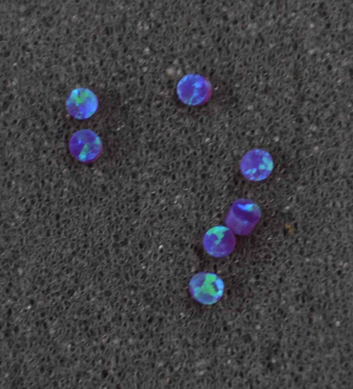 Opal dots OP52 3 x 1.3mm flat pcs made to specific diameter and thickness made from manufactured opal suitable for inlay, fingerboard markers, jewellery, Opal dots can be worked same way as mother of pearl and are of similar hardness.