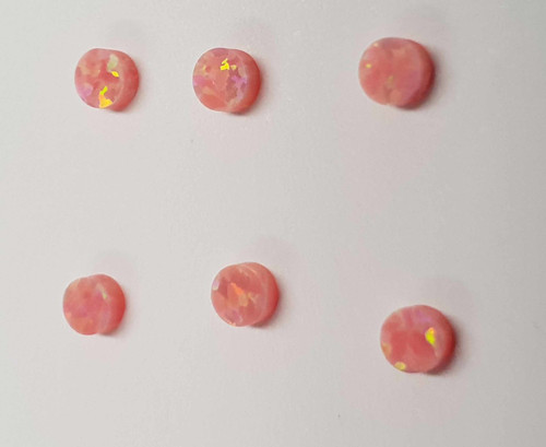 Opal dots OP24 4 x 1.3mm flat pcs made to specific diameter and thickness made from manufactured opal suitable for inlay, fretboard markers, jewellery, Opal dots can be worked same way as mother of pearl and are of similar hardness.
