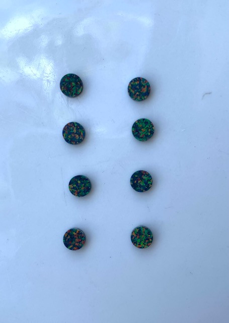Opal dots OP29 3 x 1.3mm flat pcs made to specific diameter and thickness made from manufactured opal suitable for inlay, fretboard markers, jewellery, Opal dots can be worked same way as mother of pearl and are of similar hardness.