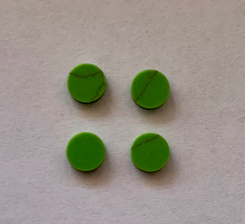Jade SJADE dots 6mm diameter x 1.5mm thickness - round flat pcs cut to precise diameter and thickness. Ideal for use in inlay applications - for fretboard markers, and general inlay or jewellery decorations. All dots are A grade good on both sides.