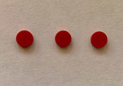 Red stone ICOR14 dots 6mm diameter x 1.5mm thickness - round flat pcs cut to precise diameter and thickness. Ideal for use in inlay applications - for fretboard markers, and general inlay or jewellery decorations. All dots are A grade good on both sides.
