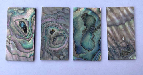 Green abalone (Mexican green abalone) flat inlay blanks size 22mm (0.866") width x 42mm (1.65") length x 1.3mm (0.05") thickness B grade.