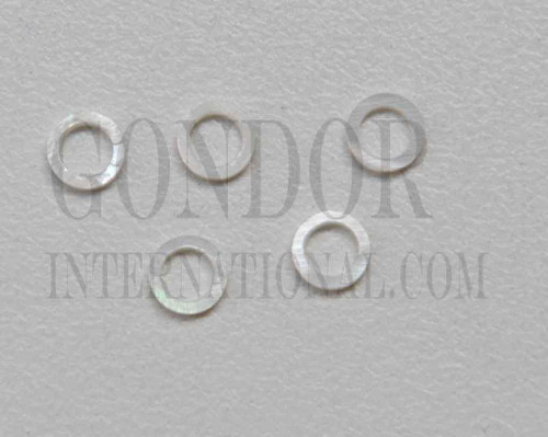White Mother of Pearl rings size 6mm (0.236") diameter x 1.5mm (0.06") thickness 4.05mm (0.159") hole. Some uses include fretboard markers, musical instrument inlay, furniture inlay and other general decorative inlay and jewellery applications. All pcs are A grade.