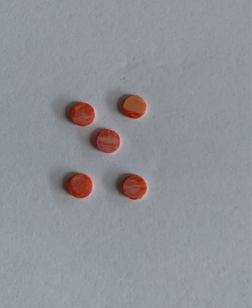 Sun Stone CMARBLE2 dots 6mm diameter x 1.5mm thickness - round flat pcs cut to precise diameter and thickness. Ideal for use in inlay applications - for fretboard markers, and general inlay or jewellery decorations. All dots are A grade good on both sides.