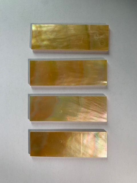 Gold MOP flat inlay blanks size 22mm (0.87") width x 40mm (2.63) length x 2.5mm (0.1") thickness A grade polished 1 side.