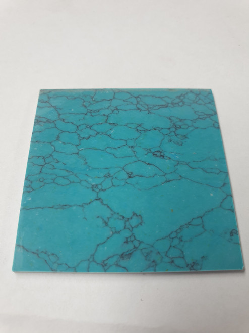 Arizona Turquoise JO81 reconstituted stone blanks 50 x 50 x 1.5mm polished suitable for inlay and other decorations. Can be cut with standard cutting tools - jewellery saw similar in characteristics to mother of pearl (hardness approx. 3. Can be sanded and polished same way as shell material. All pieces are A grade good on both sides.