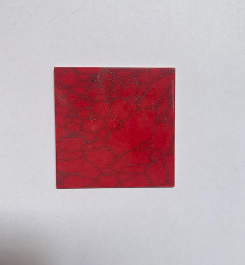 Red Marble H064 reconstituted stone blanks 50 x 50 x 3mm polished 1 side suitable for inlay. Can be cut with standard cutting tools - jewellery saw similar in characteristics to mother of pearl (hardness approx. 3. Can be sanded and polished same way as shell material.