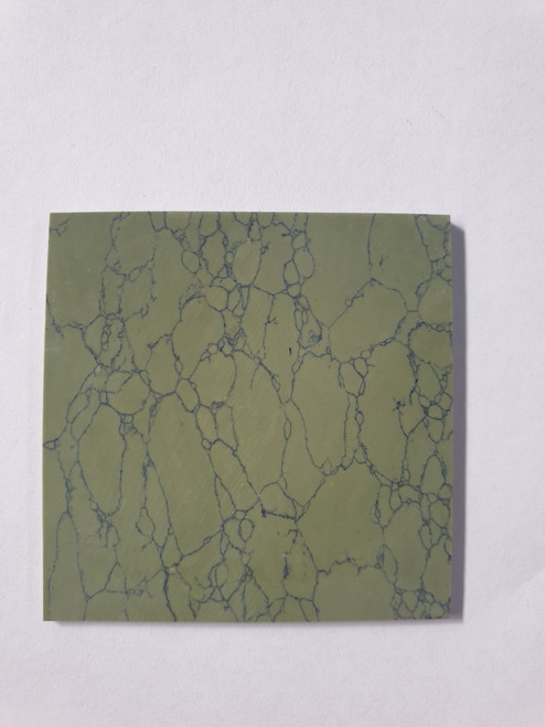 Olive stone artificial stone blanks L105 50 x 50 x 2mm suitable for inlay. Can be cut with standard cutting tools - jewellery saw similar in characteristics to mother of pearl (hardness approx. 3. Can be sanded and polished same way as shell material. All pcs are A grade good on both sides.