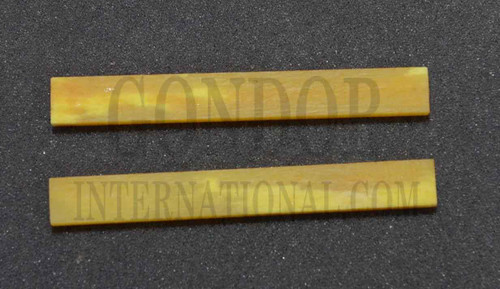 Vintage Bone saddle blanks size 13mm (0.51") width x 85mm (3.35") length x 4mm (0.157") thickness used in musical instruments i.e. guitars, mandolins, ukuleles etc.