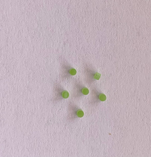 Jade SJADE dots 2mm diameter x 1.3mm thickness - round flat pcs cut to precise diameter and thickness. Ideal for use in inlay applications - for fretboard markers, and general inlay or jewellery decorations. All dots are A grade good on both sides.