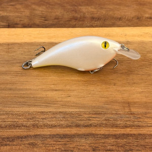 Blind Squirrel Baits custom painted flat sided shallow diving crankbait in pearl