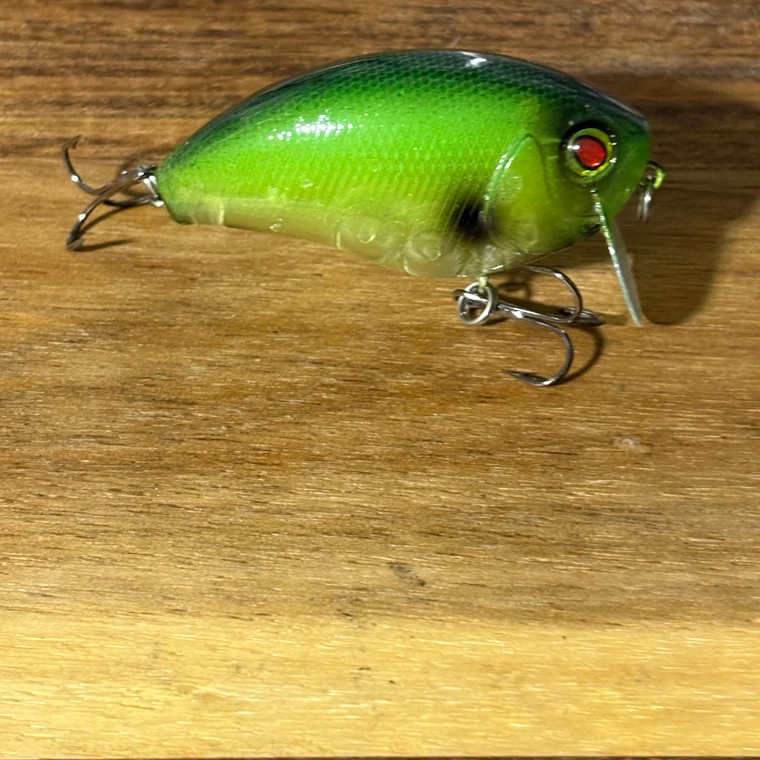 Blind Squirrel Baits hand painted wake bait in our green goblin paint pattern