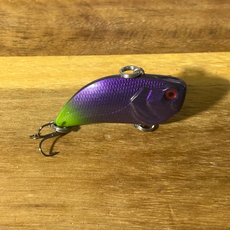 Blind Squirrel Baits purple lime lipless crankbait