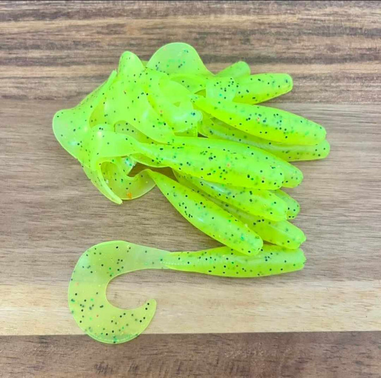Chartreuse with black and firetiger flake grub