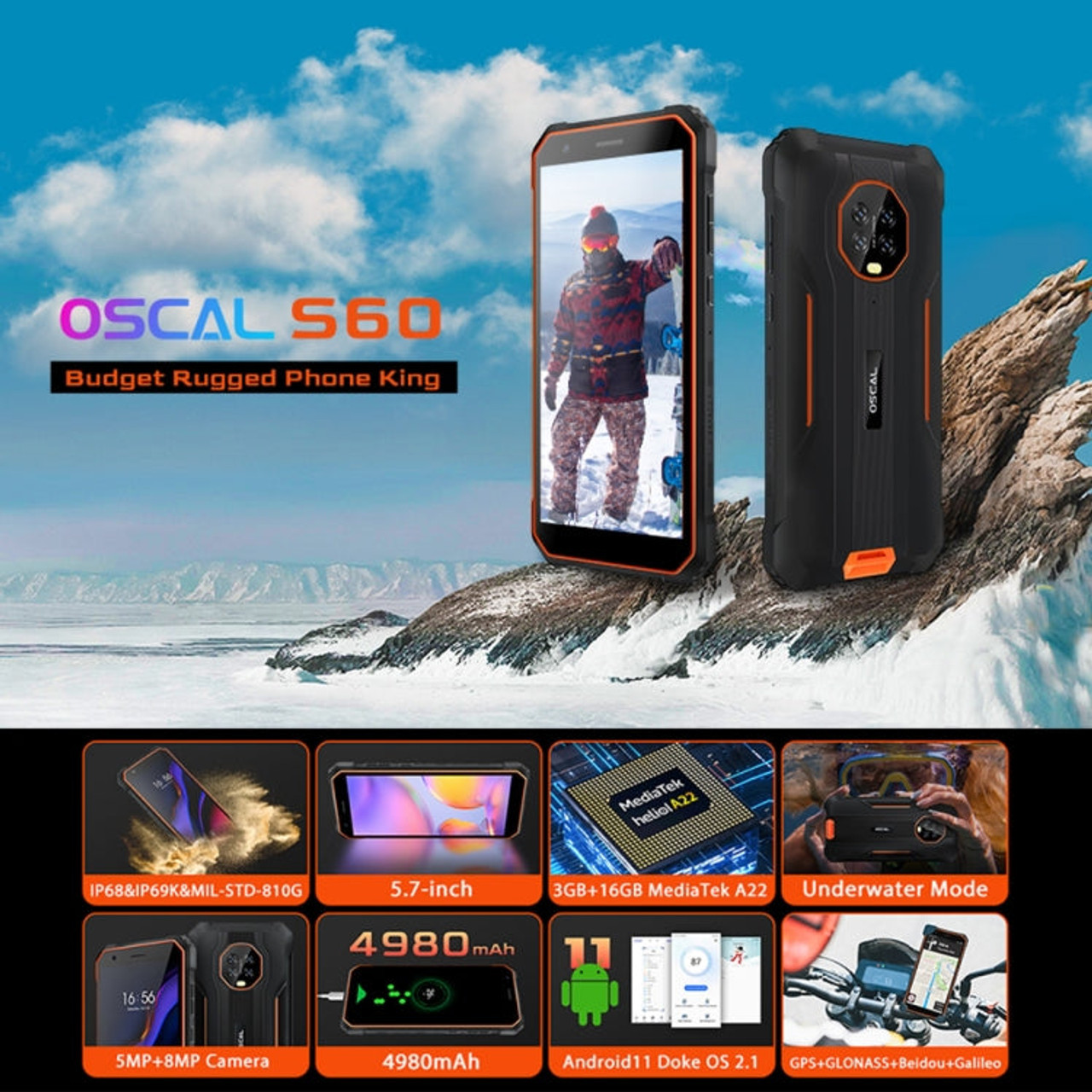 Blackview OSCAL S60 Rugged Phone, 3GB+16GB