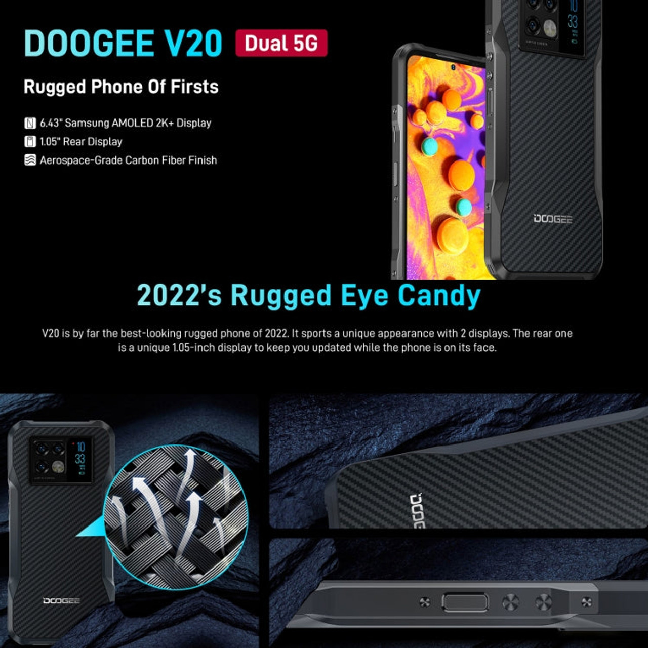 DOOGEE V20 Dual 5G Rugged Phone, 8GB+256GB