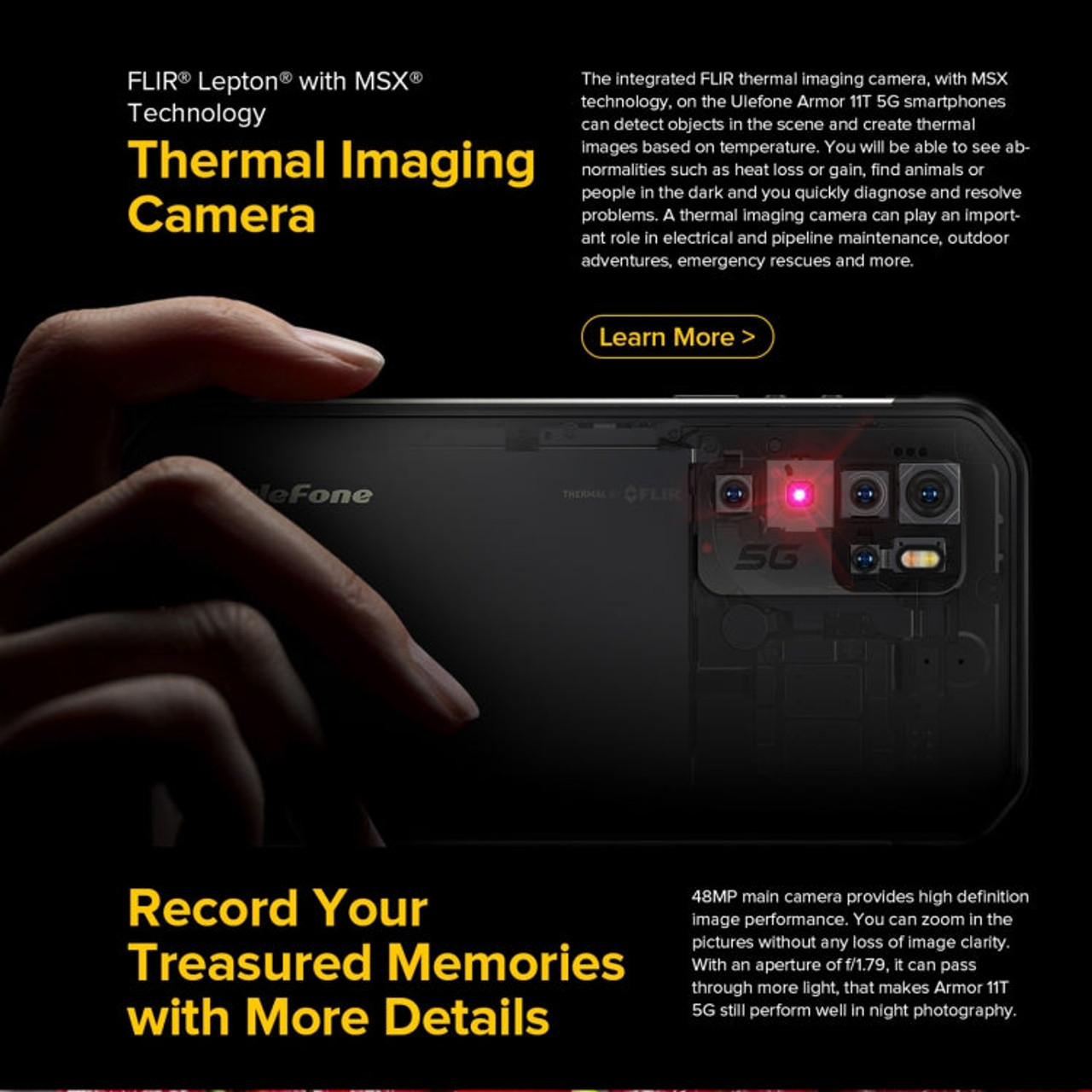 Ulefone Armor 11T 5G Rugged Phone, Thermal Imaging Camera, 8GB+256GB