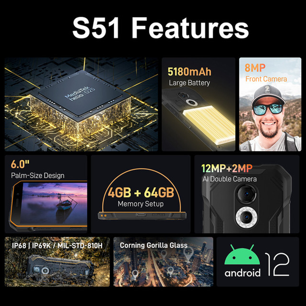 DOOGEE S51 Rugged Phone, 4GB+64GB