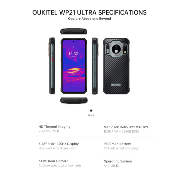 Oukitel WP21 Rugged Phone: 6.78 FHD+: 12Gb + 256Gb: 64MP + Night Vision  Camera