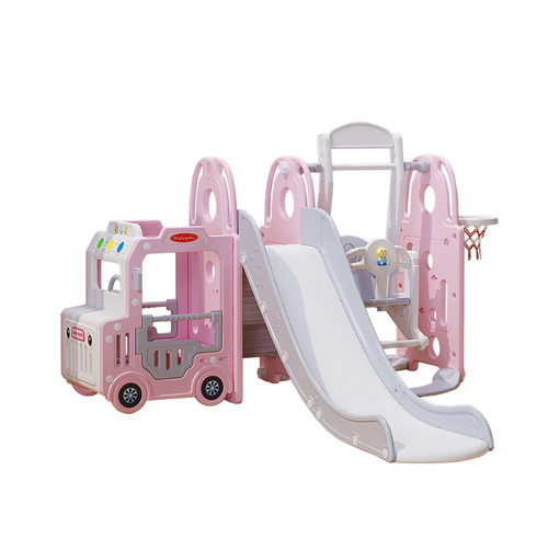 Bus Playhouse with swing , slide and Ball frame  (PINK)