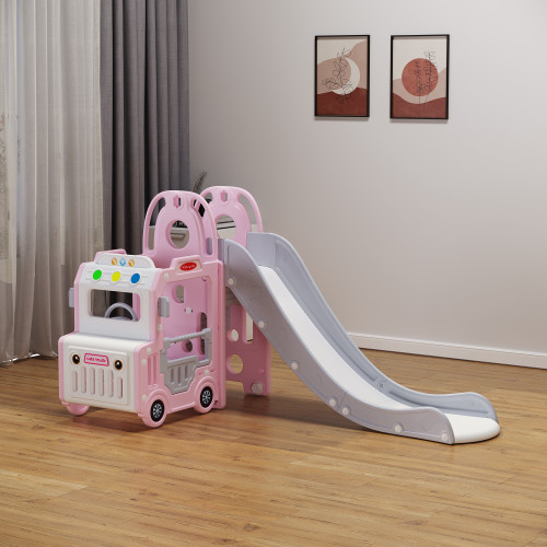 Bus Playhouse with Steering wheel, slide and Ball frame  (PINK)