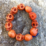 Skull Bracelet, Orange Dyed Howlite Stone on Stretch Cord