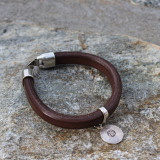 Brown Leather Bracelet with Silver Om Charm
