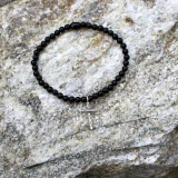 Black Agate Stretch Bracelet with Cross