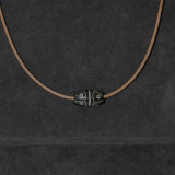 Single Black Agate Bead on Brown Leather with Toggle Bead Closure