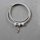 Kinetic Bracelet in White Leather With Silver Peace-Love-Music Charm