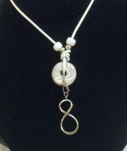 Infinity Symbol Necklace, White Leather, Polymer & Sterling