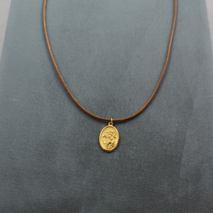 Mary Medal in Gold on Brown Leather
