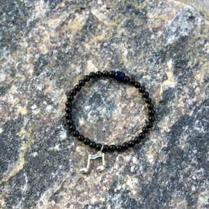 Black Agate Bracelet with Silver Eighth Notes